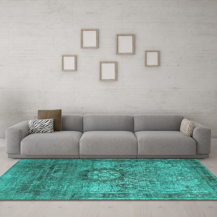 Machine Washable Persian Turquoise Traditional Area Rugs in a Living Room,, wshtr1850turq