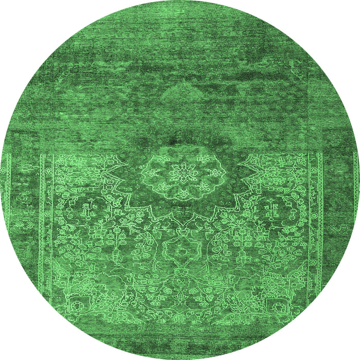 Round Machine Washable Persian Emerald Green Traditional Area Rugs, wshtr1850emgrn