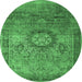 Round Machine Washable Persian Emerald Green Traditional Area Rugs, wshtr1850emgrn