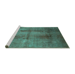 Sideview of Machine Washable Persian Turquoise Traditional Area Rugs, wshtr1851turq