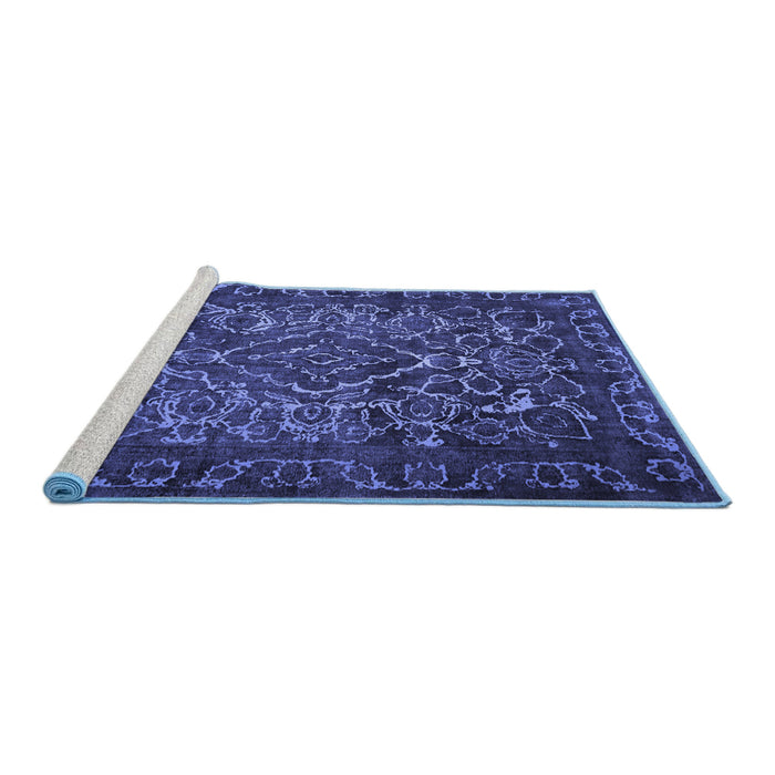 Sideview of Machine Washable Persian Blue Traditional Rug, wshtr1852blu