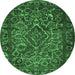 Round Machine Washable Persian Emerald Green Traditional Area Rugs, wshtr1852emgrn