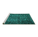 Sideview of Machine Washable Persian Turquoise Traditional Area Rugs, wshtr1852turq