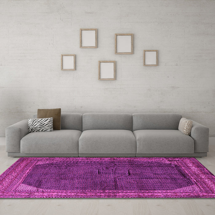 Machine Washable Persian Pink Traditional Rug in a Living Room, wshtr1853pnk
