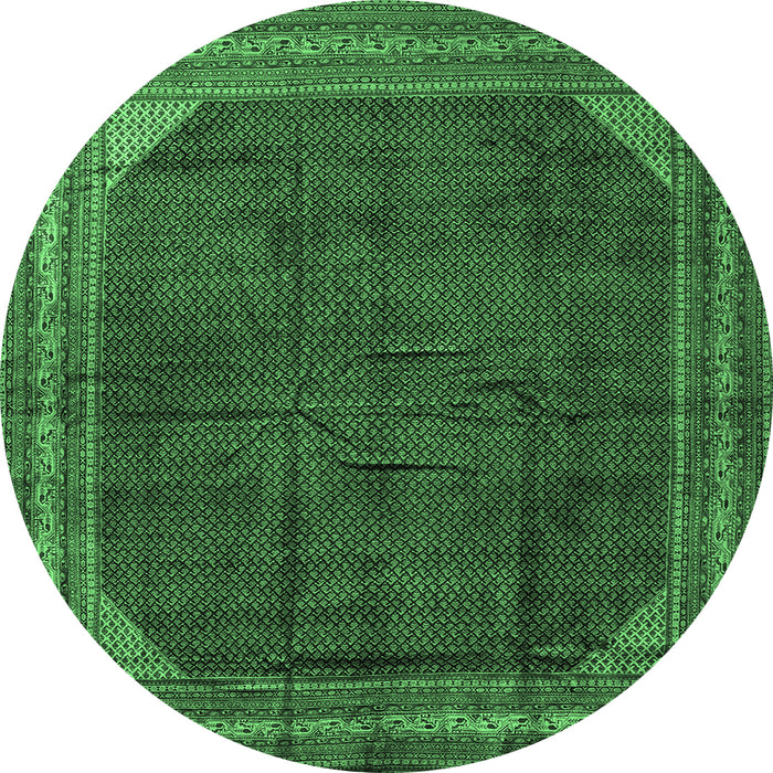 Round Persian Emerald Green Traditional Rug, tr1853emgrn