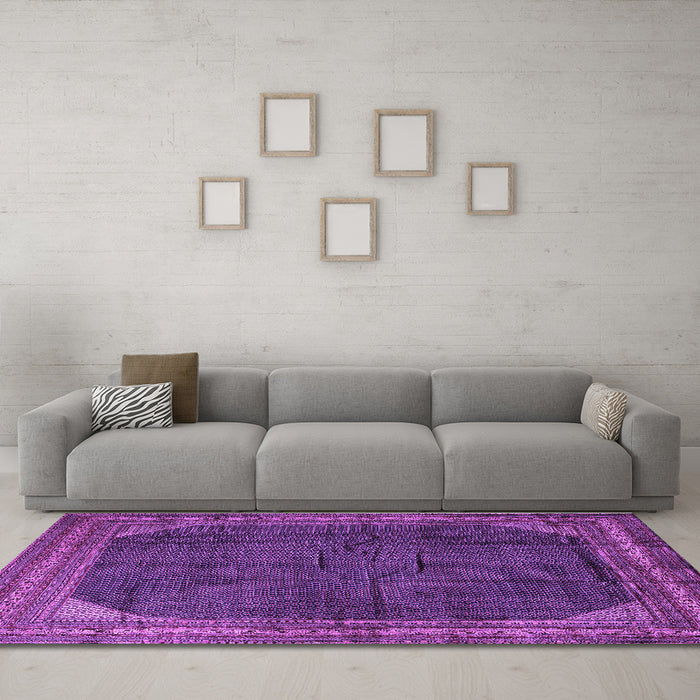 Machine Washable Persian Purple Traditional Area Rugs in a Living Room, wshtr1853pur
