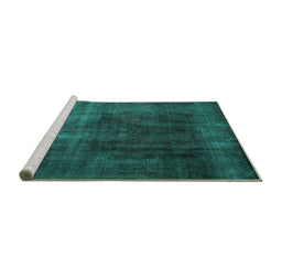 Sideview of Machine Washable Persian Turquoise Traditional Area Rugs, wshtr1854turq