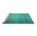 Sideview of Machine Washable Persian Turquoise Traditional Area Rugs, wshtr1855turq