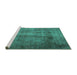 Sideview of Machine Washable Persian Turquoise Traditional Area Rugs, wshtr1856turq