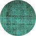 Round Persian Turquoise Traditional Rug, tr1856turq