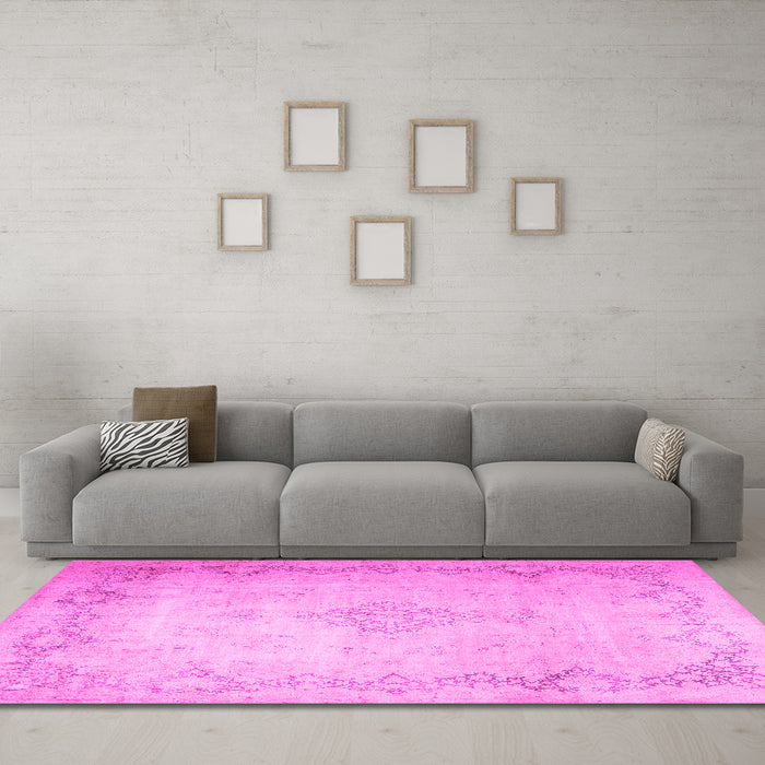Machine Washable Persian Pink Traditional Rug in a Living Room, wshtr1857pnk