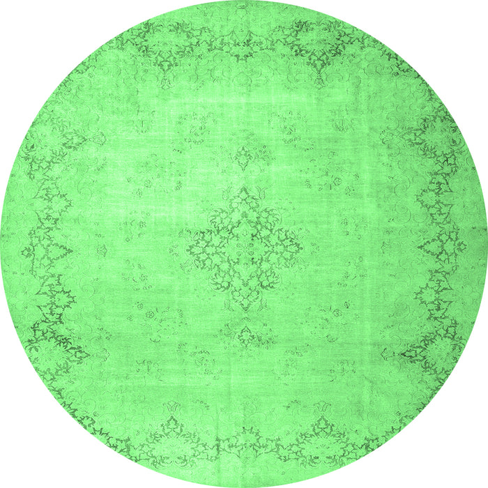 Round Machine Washable Persian Emerald Green Traditional Area Rugs, wshtr1857emgrn
