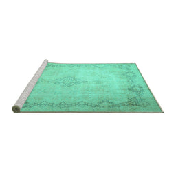Sideview of Machine Washable Persian Turquoise Traditional Area Rugs, wshtr1857turq