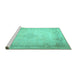 Sideview of Machine Washable Persian Turquoise Traditional Area Rugs, wshtr1857turq