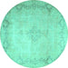 Round Persian Turquoise Traditional Rug, tr1857turq