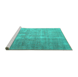 Sideview of Machine Washable Persian Turquoise Traditional Area Rugs, wshtr1858turq