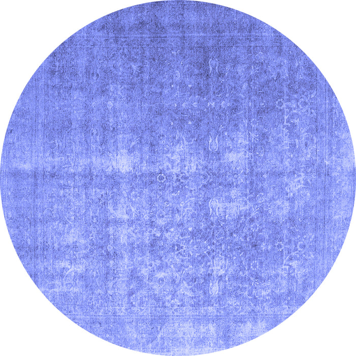 Round Machine Washable Persian Blue Traditional Rug, wshtr1858blu