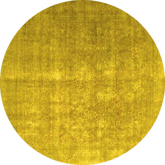 Round Machine Washable Persian Yellow Traditional Rug, wshtr1858yw