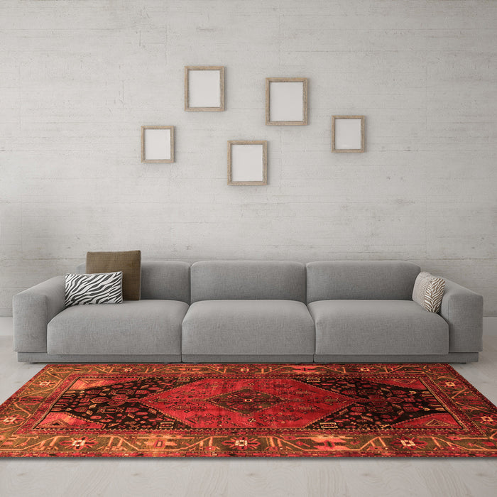 Machine Washable Persian Orange Traditional Area Rugs in a Living Room, wshtr1859org