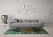 Machine Washable Persian Turquoise Traditional Area Rugs in a Living Room,, wshtr1859turq