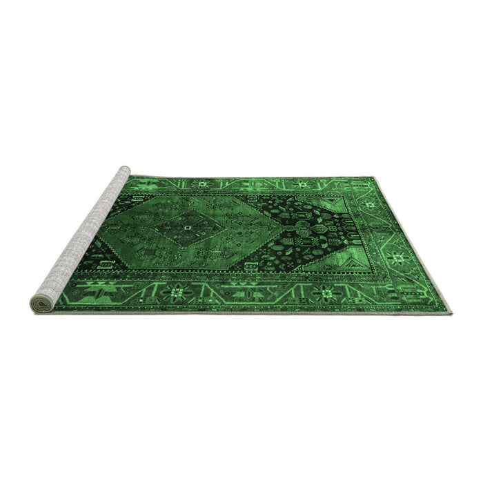 Sideview of Machine Washable Persian Emerald Green Traditional Area Rugs, wshtr1859emgrn
