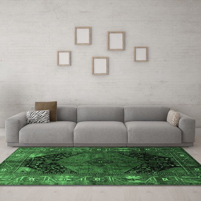 Machine Washable Persian Emerald Green Traditional Area Rugs in a Living Room,, wshtr1859emgrn