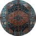 Round Machine Washable Persian Light Blue Traditional Rug, wshtr1859lblu