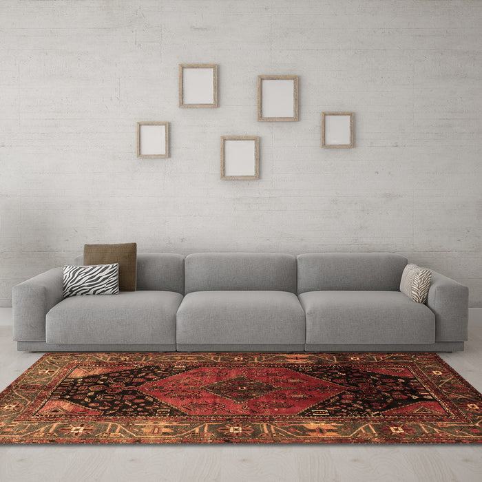 Machine Washable Persian Brown Traditional Rug in a Living Room,, wshtr1859brn