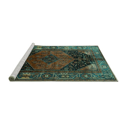 Sideview of Machine Washable Persian Turquoise Traditional Area Rugs, wshtr1859turq