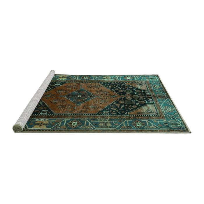 Sideview of Machine Washable Persian Turquoise Traditional Area Rugs, wshtr1859turq