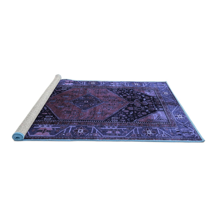 Sideview of Machine Washable Persian Blue Traditional Rug, wshtr1859blu
