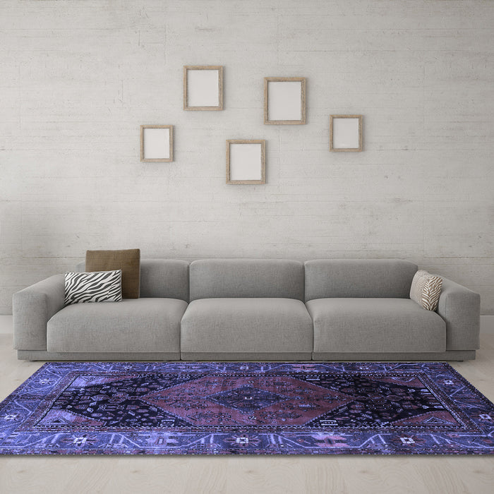 Machine Washable Persian Blue Traditional Rug in a Living Room, wshtr1859blu