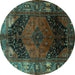 Round Machine Washable Persian Turquoise Traditional Area Rugs, wshtr1859turq