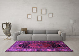 Machine Washable Persian Purple Traditional Area Rugs in a Living Room, wshtr1859pur
