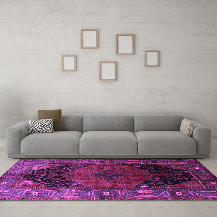 Machine Washable Persian Purple Traditional Area Rugs in a Living Room, wshtr1859pur