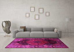 Machine Washable Persian Pink Traditional Rug in a Living Room, wshtr1859pnk