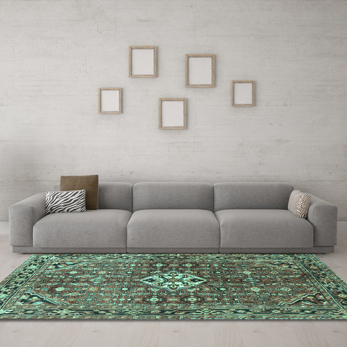 Machine Washable Persian Turquoise Traditional Area Rugs in a Living Room,, wshtr185turq