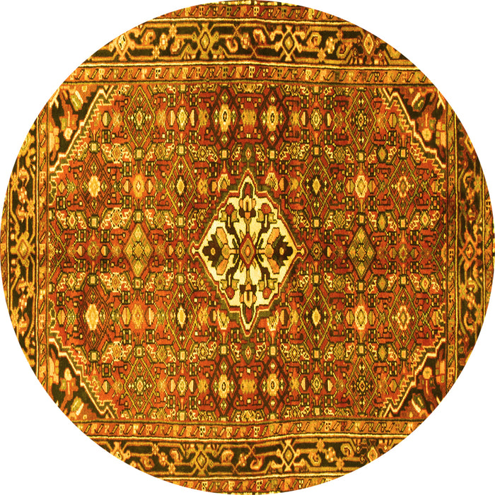 Round Machine Washable Persian Yellow Traditional Rug, wshtr185yw