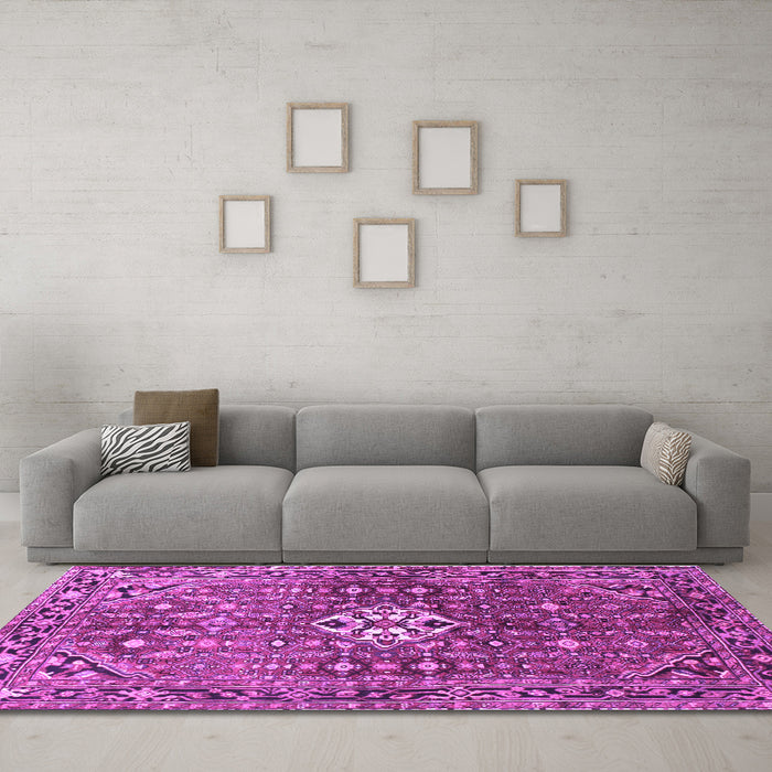 Machine Washable Persian Purple Traditional Area Rugs in a Living Room, wshtr185pur