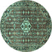 Round Machine Washable Persian Turquoise Traditional Area Rugs, wshtr185turq