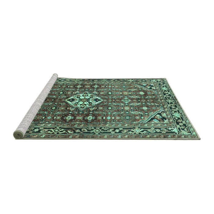 Sideview of Machine Washable Persian Turquoise Traditional Area Rugs, wshtr185turq
