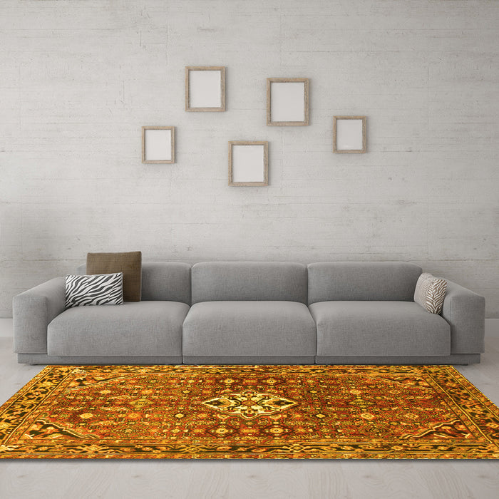 Machine Washable Persian Yellow Traditional Rug in a Living Room, wshtr185yw