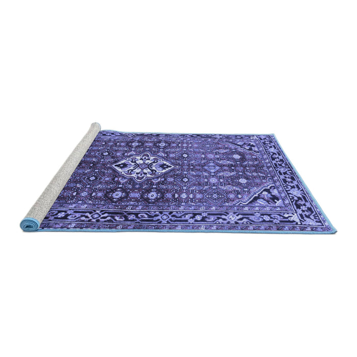 Sideview of Machine Washable Persian Blue Traditional Rug, wshtr185blu