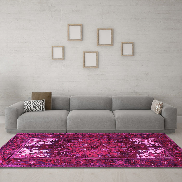 Machine Washable Persian Pink Traditional Rug in a Living Room, wshtr1860pnk