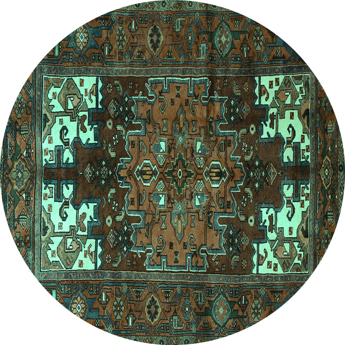 Round Machine Washable Persian Turquoise Traditional Area Rugs, wshtr1860turq