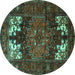 Round Machine Washable Persian Turquoise Traditional Area Rugs, wshtr1860turq