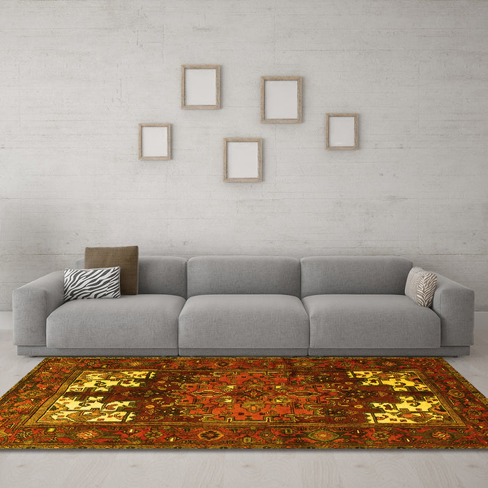 Machine Washable Persian Yellow Traditional Rug in a Living Room, wshtr1860yw