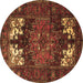 Round Machine Washable Persian Brown Traditional Rug, wshtr1860brn