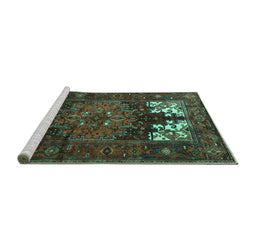 Sideview of Machine Washable Persian Turquoise Traditional Area Rugs, wshtr1860turq