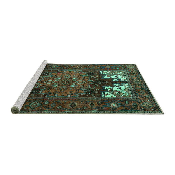Sideview of Machine Washable Persian Turquoise Traditional Area Rugs, wshtr1860turq